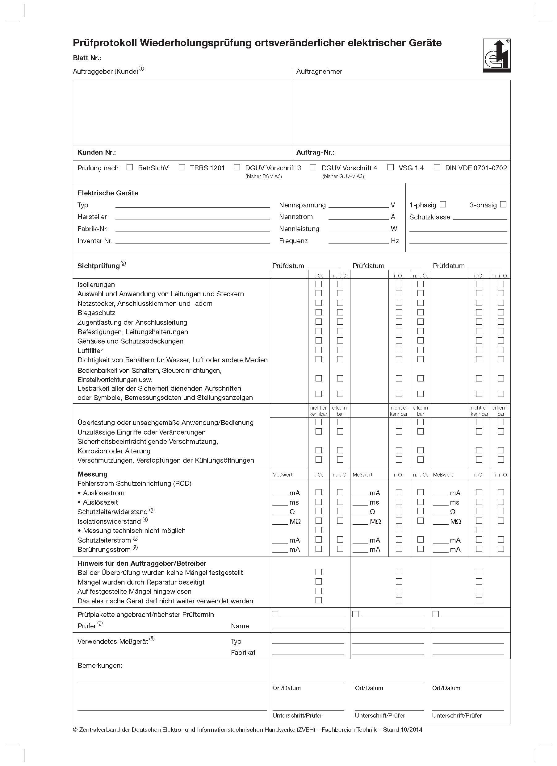 Prüfprotokoll für die Wiederholungsprüfung ...